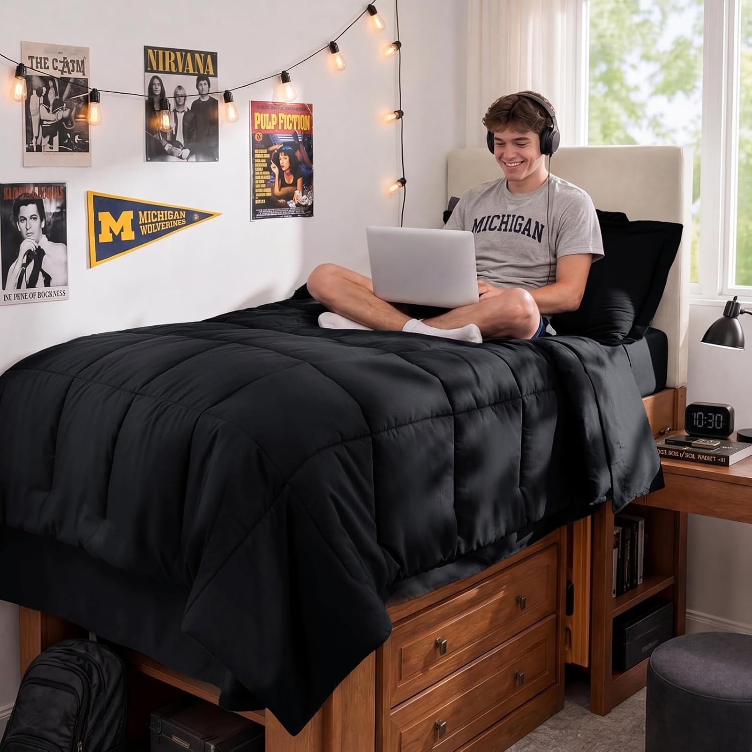 Twin Comforter Set, Ultra-Soft Bed in a Bag Twin Size 5 Pieces, Oeko-Tex Certified Bedding Set with down Alternative Comforter, Sheets, Pillowcases & Shams, Black
