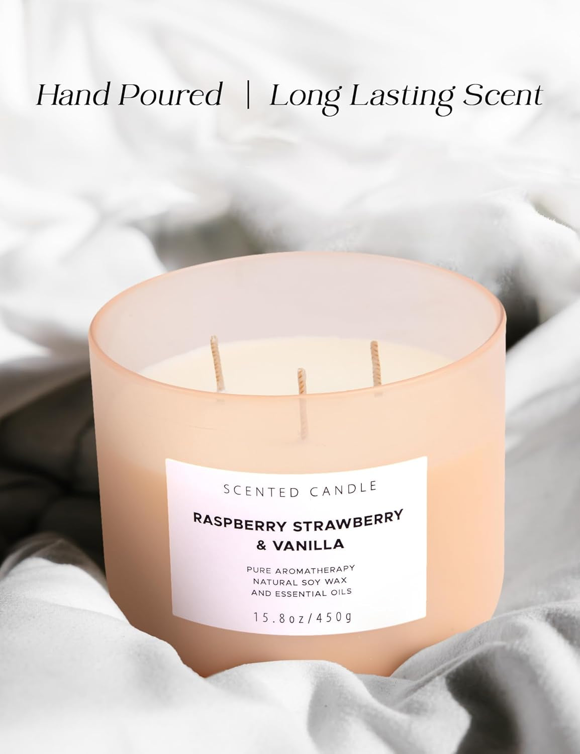 Raspberry Strawberry Vanilla Candle | Large 3 Wick Highly Scented Candle15.8 Oz