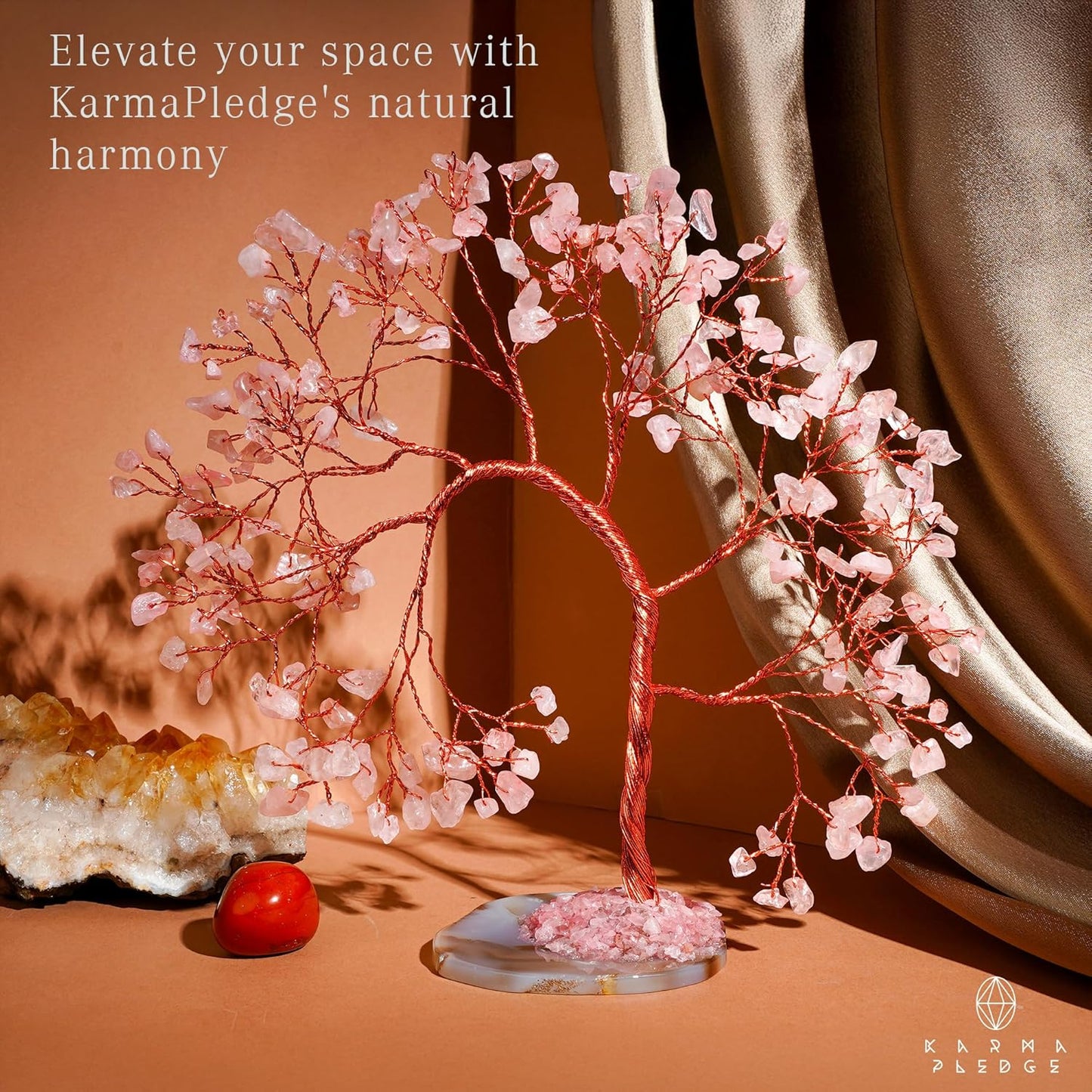 Rose Quartz Crystal Tree of Life, Wall Decor to Bring Money & Good Luck, Handmade Healing Chakra Tree 