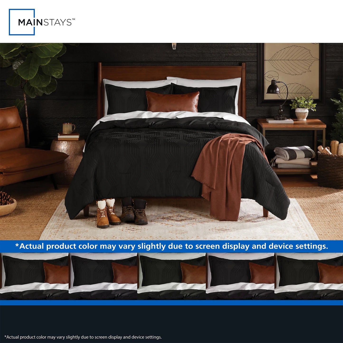 King Comforter Set, All-Season, 5-Piece, Black Jacquard Geo