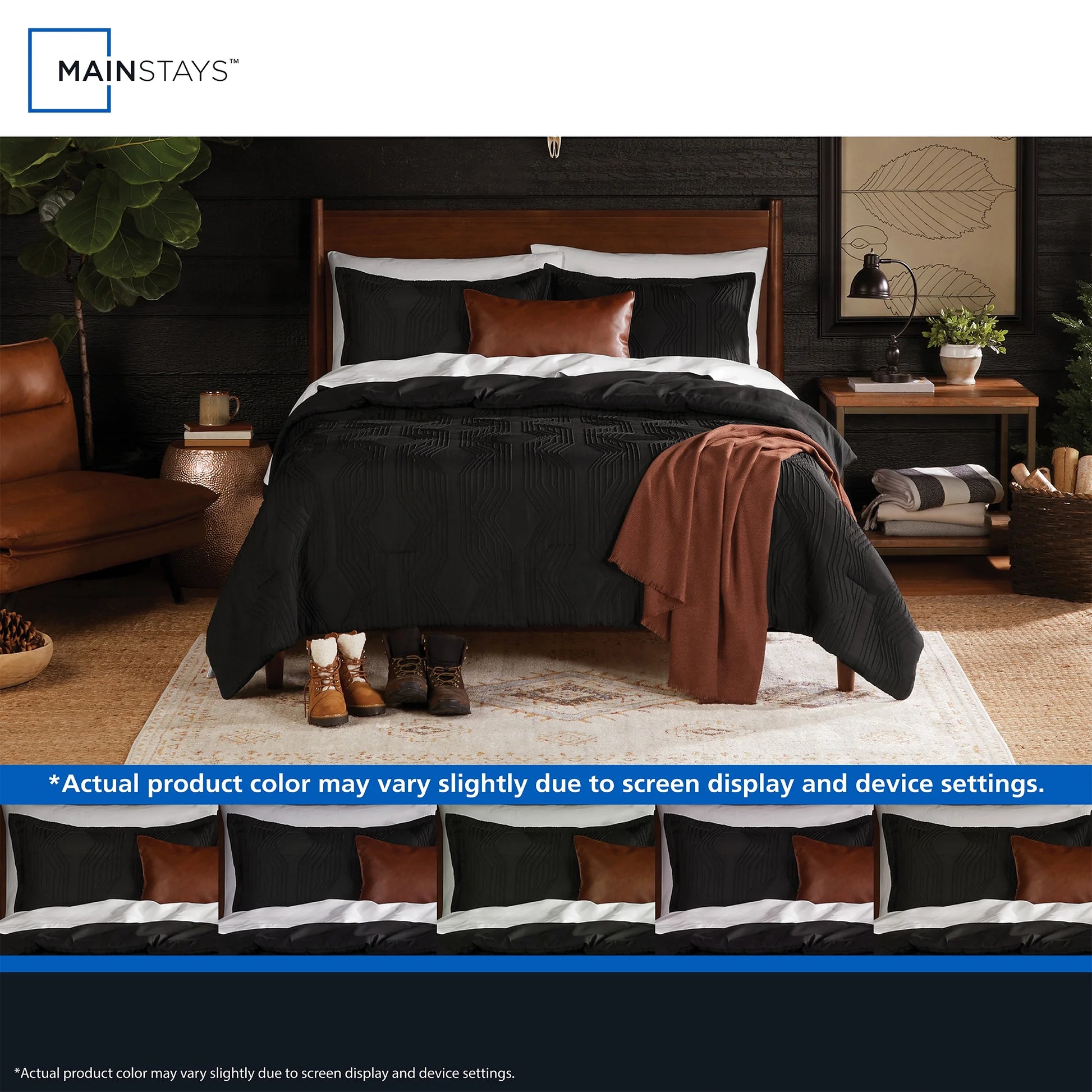 King Comforter Set, All-Season, 5-Piece, Black Jacquard Geo
