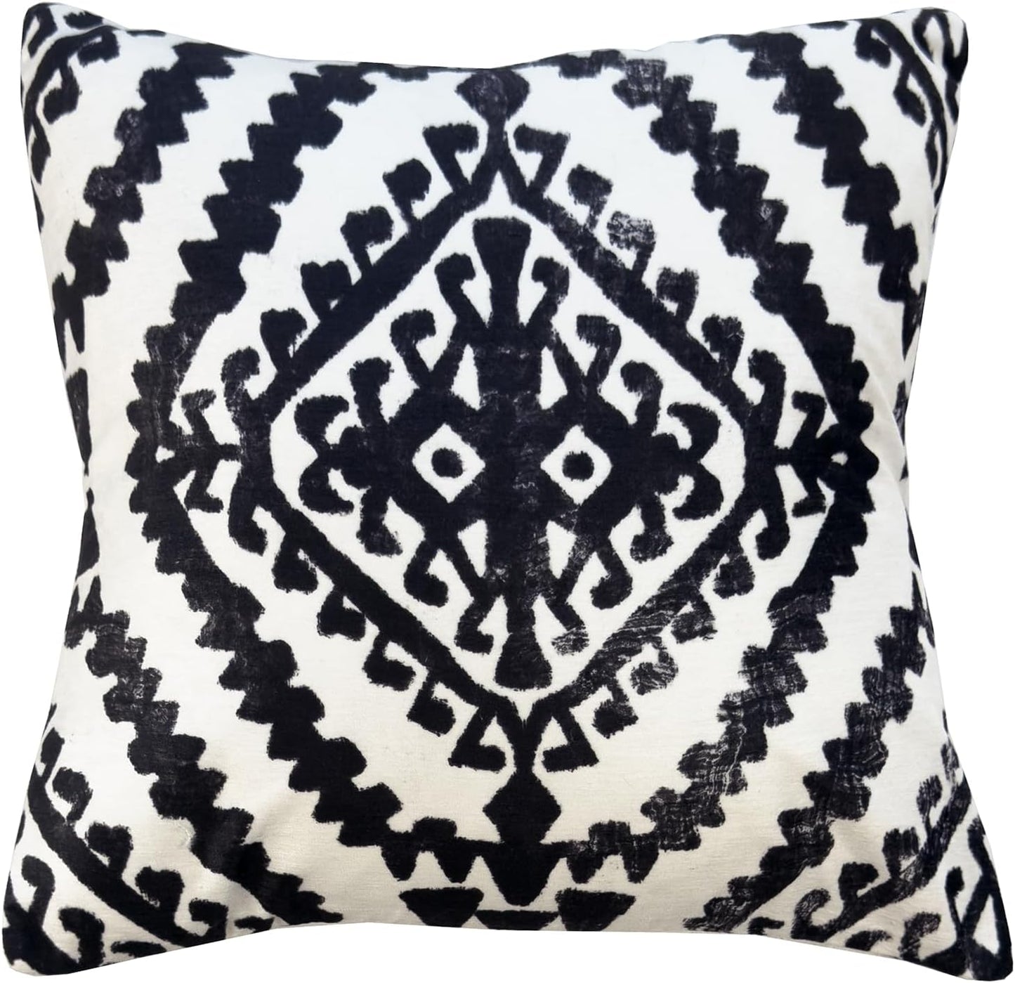 Black & White Decorative Throw Pillow Covers, Set of 4, 18X18 Inch Geometric Ikat Textured Accent Pillow Cover 4 Pack