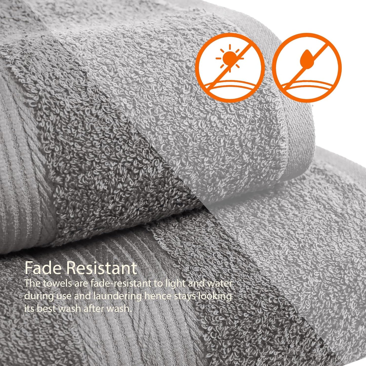 6 Piece Oversized Fade Resistant Towel Set, 100% Cotton Soft and Absorbent, Gray