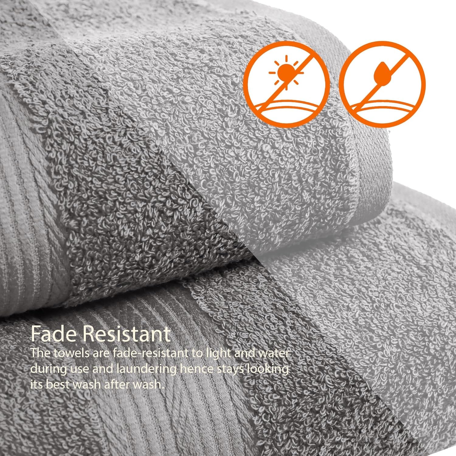 6 Piece Oversized Fade Resistant Towel Set, 100% Cotton Soft and Absorbent, Gray