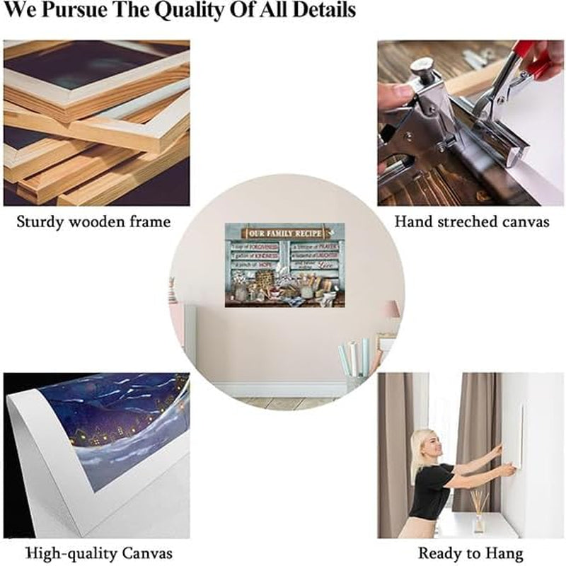 Kitchen Canvas Wall Art Retro Rustic Farmhouse, Kitchen Sign Family Recipe Theme Canvas Prints