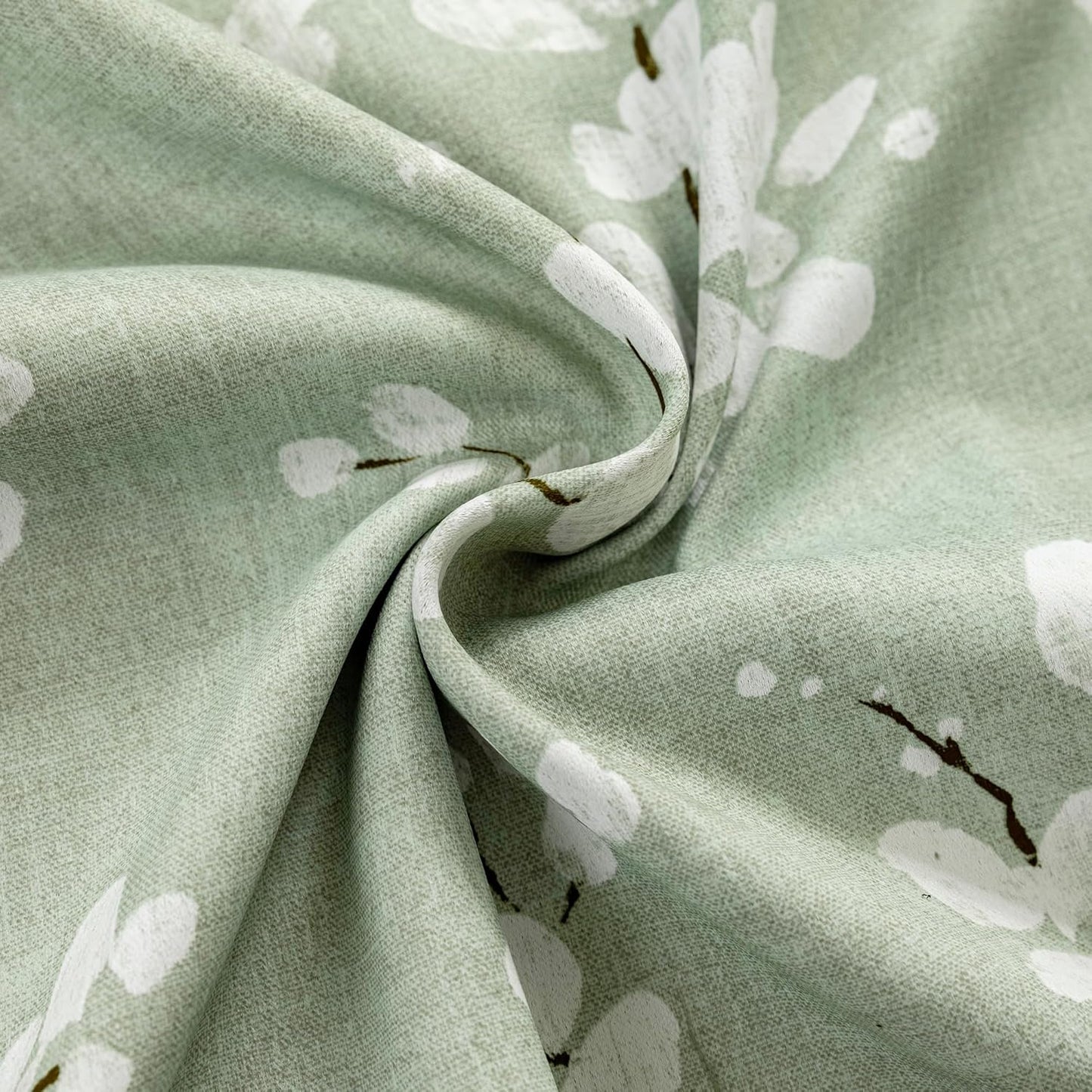 100% Blackout Floral Curtains for Bedroom, Sage Green Curtains 63 Inch Length Blossom Patterned for Living Room, Thermal Insulated Farmhouse Drapes, Rod Pocket 2 Panels (White on Green)