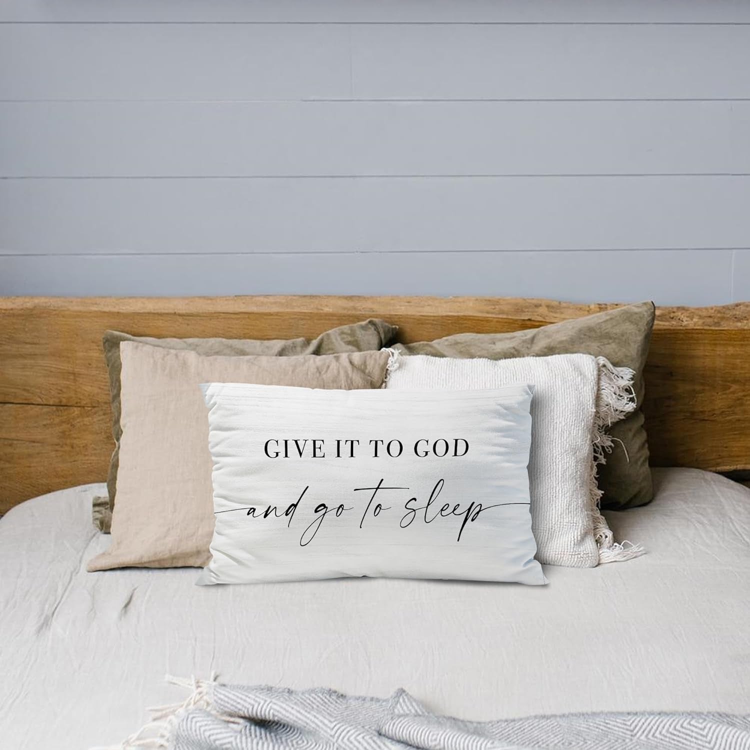 Give It to God and Go to Sleep, Decorative Pillows Covers,12X20 inch, White