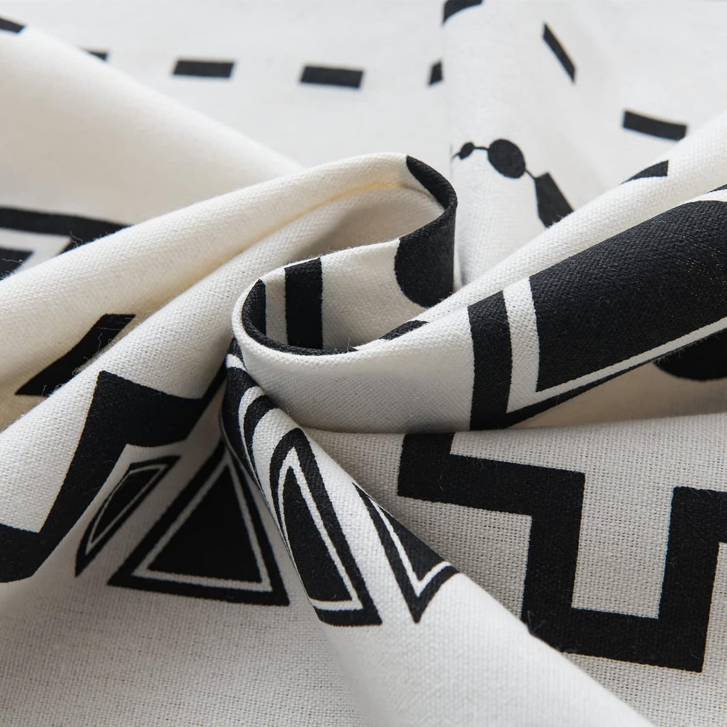Black and White Boho Curtain 84 Inches Length for Bedroom, Printed Cotton Linen Geometric Rod Pocket Chic Semi Blackout Bohemian Tassels Window Treatment, 1 Panel 59" W X 84" L