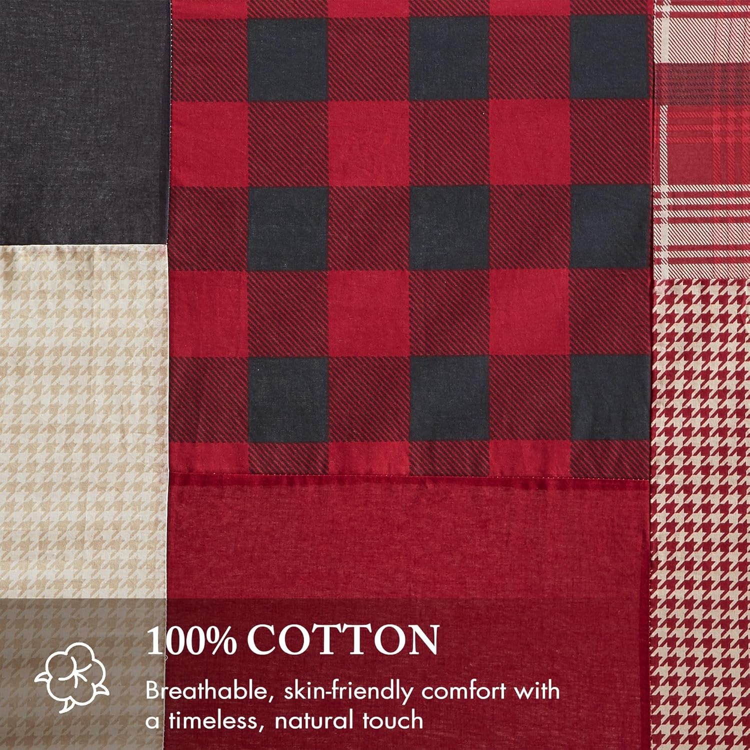 Sunset Cotton Shower Curtain, Plaid Lodge/Cabin Shower Curtains for Bathroom, 72 X 72, Red