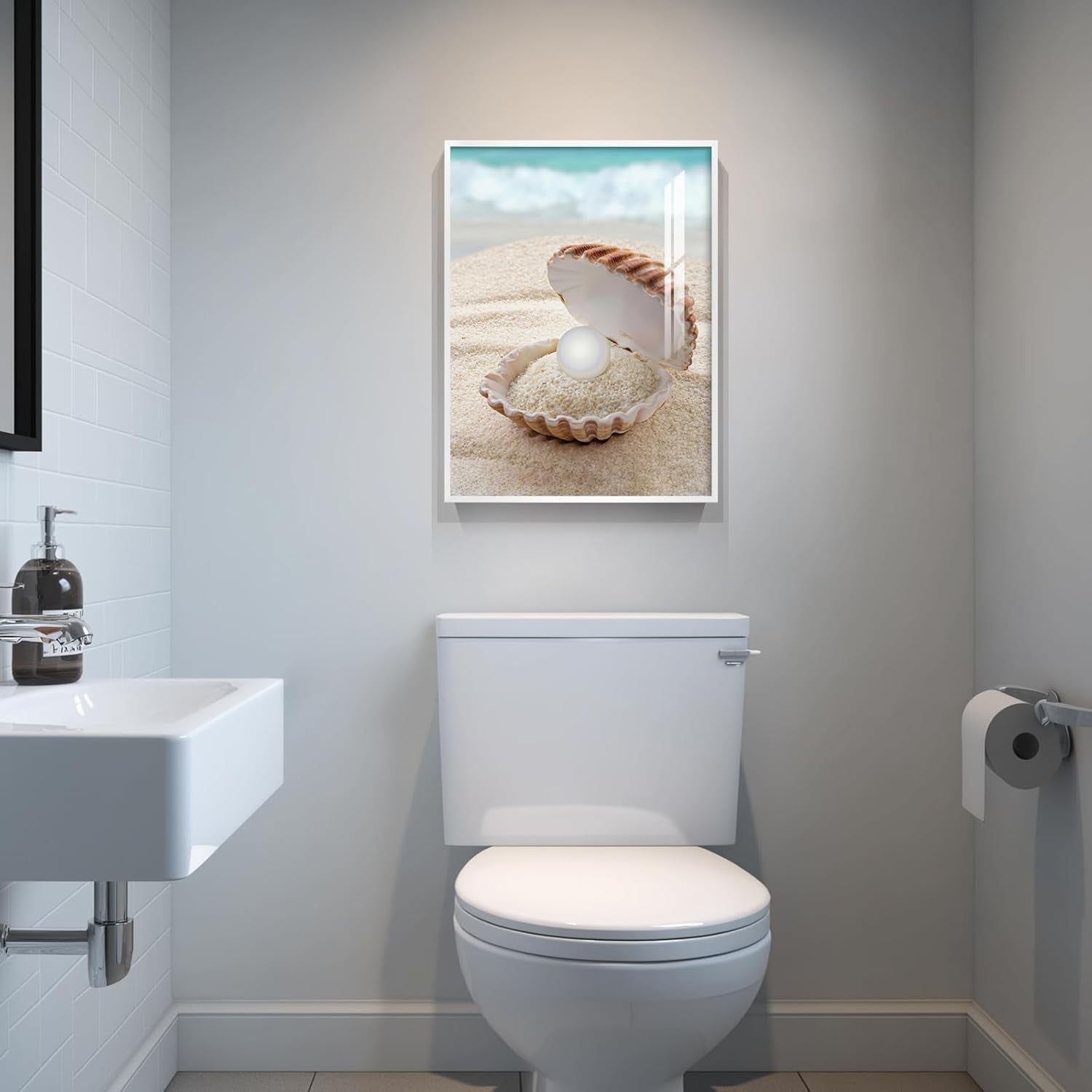Framed Bathroom Wall Art, Modern Beach Coastal Coral Painting Print Artwork, 12X16 Inch