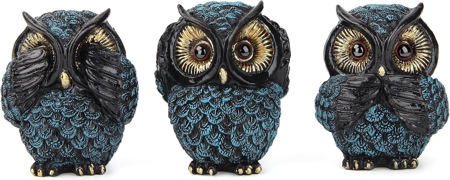 Owl Figurine and Sculptures for Shelf Decor Accents,3 Wise Owl Statue Bird Lover, See No Evil Hear No Evil Speak No Evil
