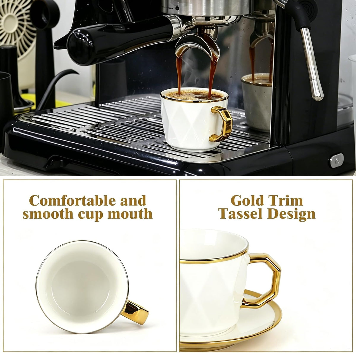 Coffee Cup Set of 6 with Saucers, 3.5 OZ Ceramic Demitasse Espresso Cups