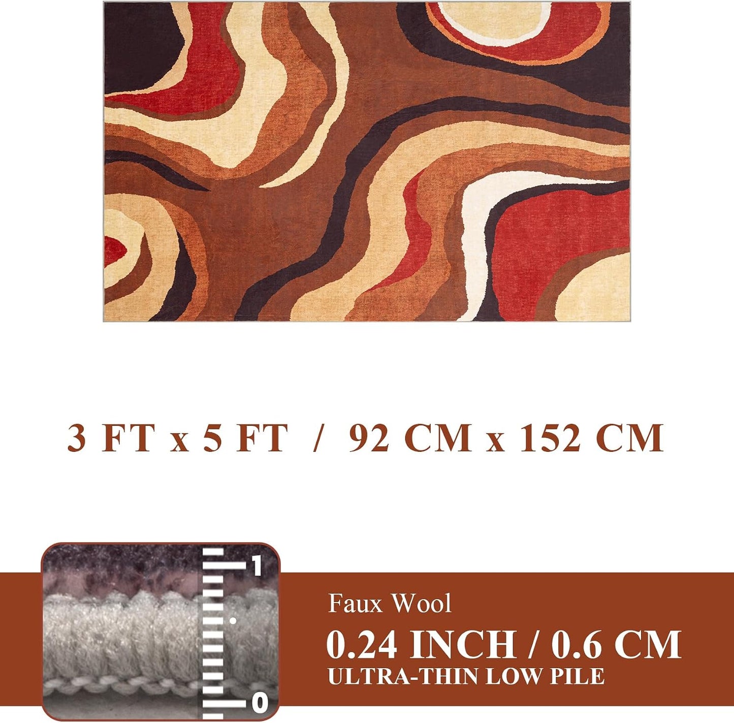 Farmhouse Brown Retro Burnt Orange Area Rug 3X5 Washable, Unique Colorful Rug 