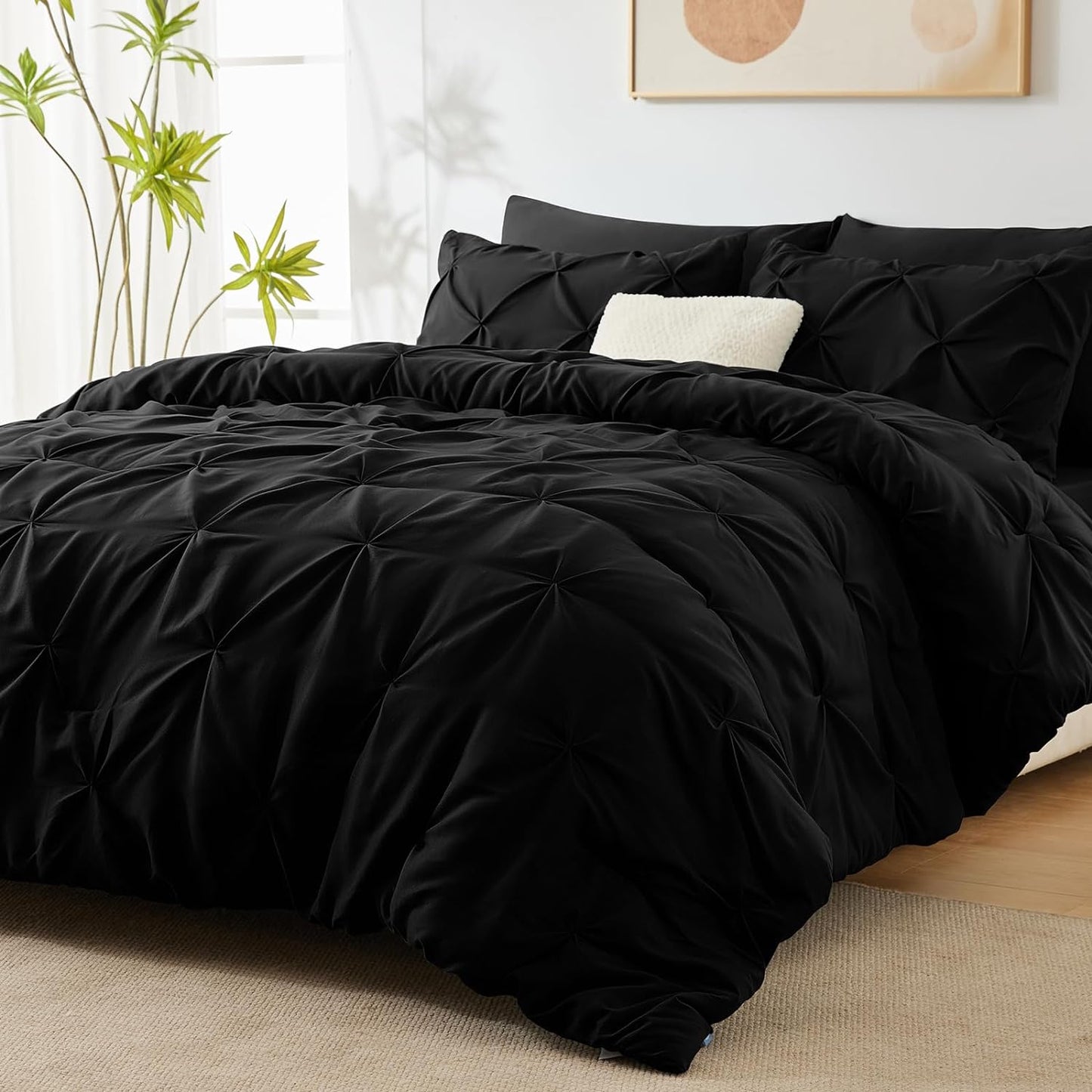 King Size Comforter Set - 7 Pcs Black, All-Season Comforter