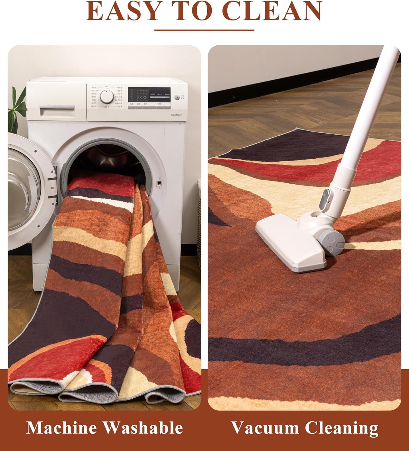 Farmhouse Brown Retro Burnt Orange Area Rug 3X5 Washable, Unique Colorful Rug 