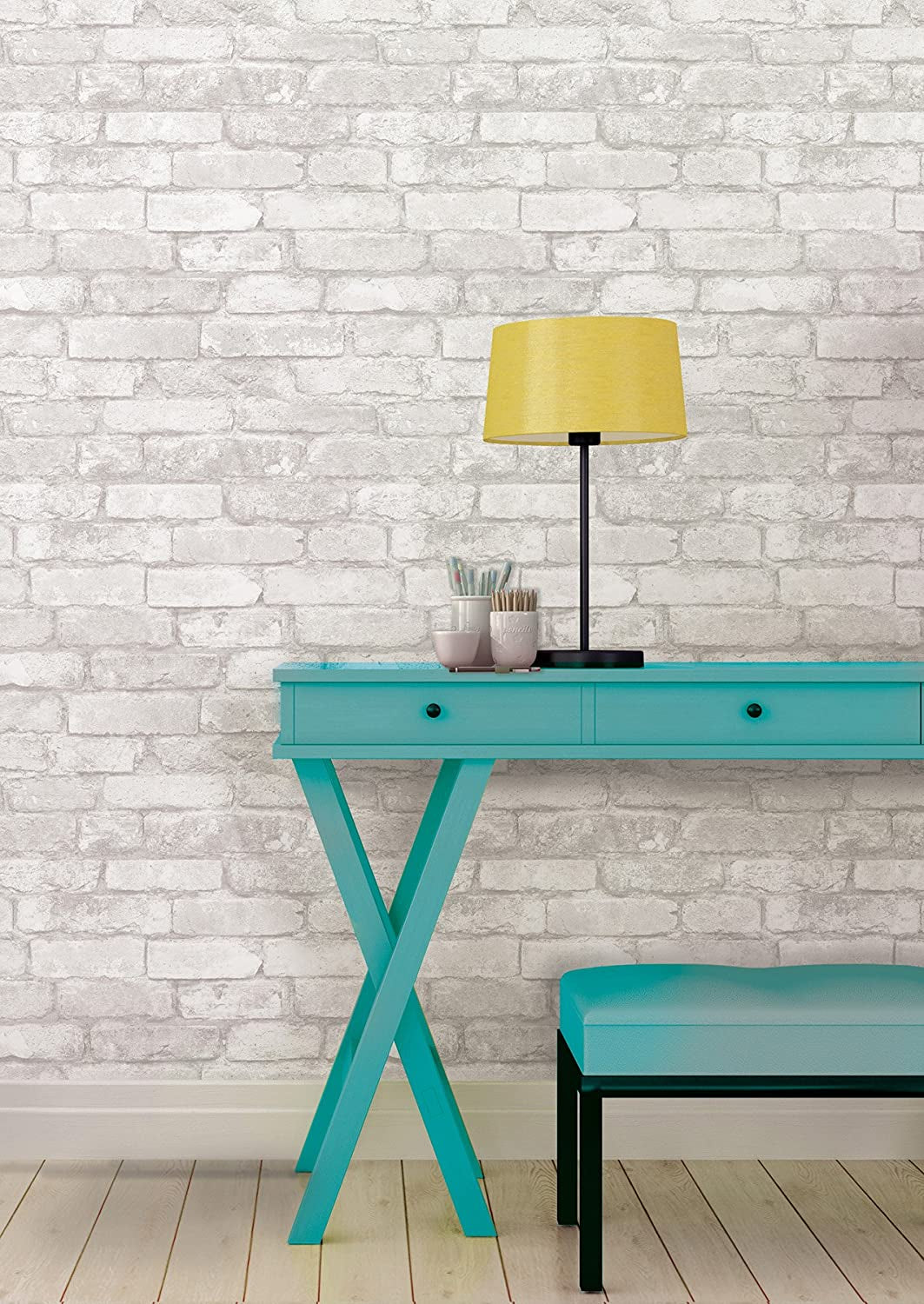 Grey and White Brick Peel & Stick Wallpaper, Multicolor