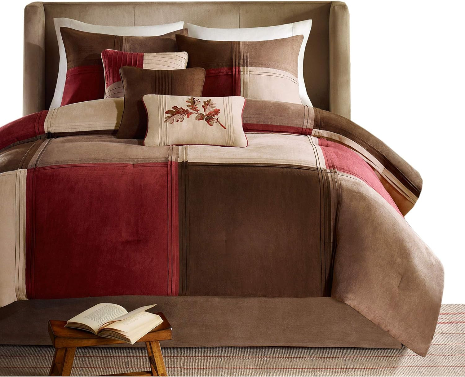 California King Cozy Comforter Set Casual Design (104 in X 92 In), Jackson Blocks Red/Brown, 7 Piece