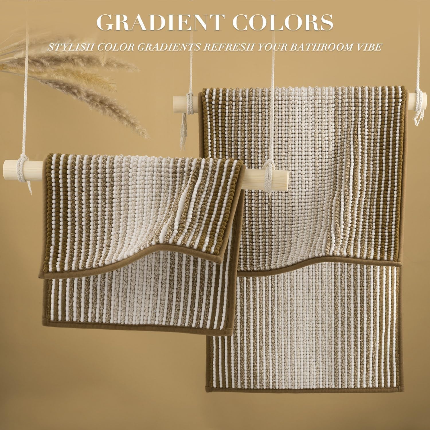 Bathroom Rugs and Mats Sets, 2 Piece Thick Absorbent Chenille Non-Slip (Petrified Oak, 20" X 47" plus 16" X 24")