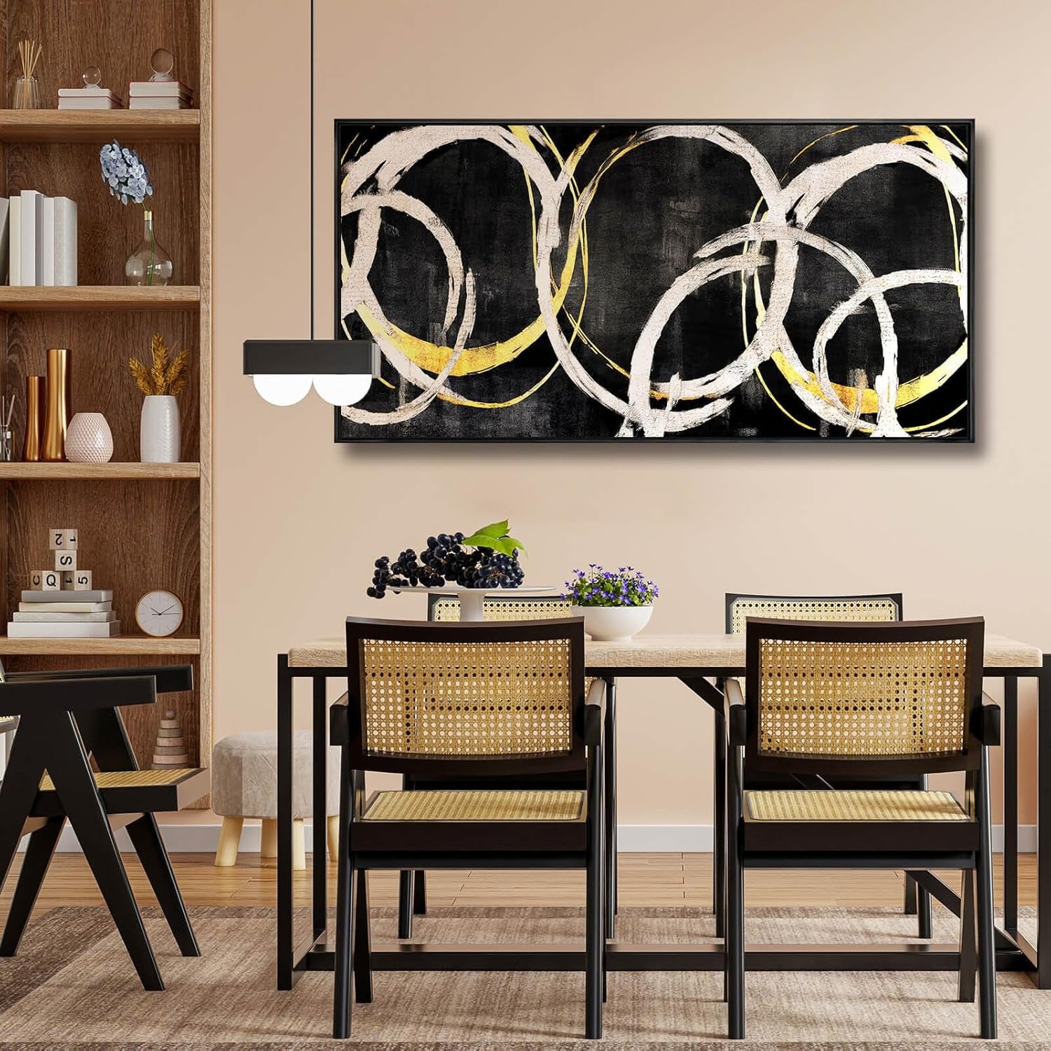 Large Wall Art Modern Black, Gold, and White Picture, 24X48 In