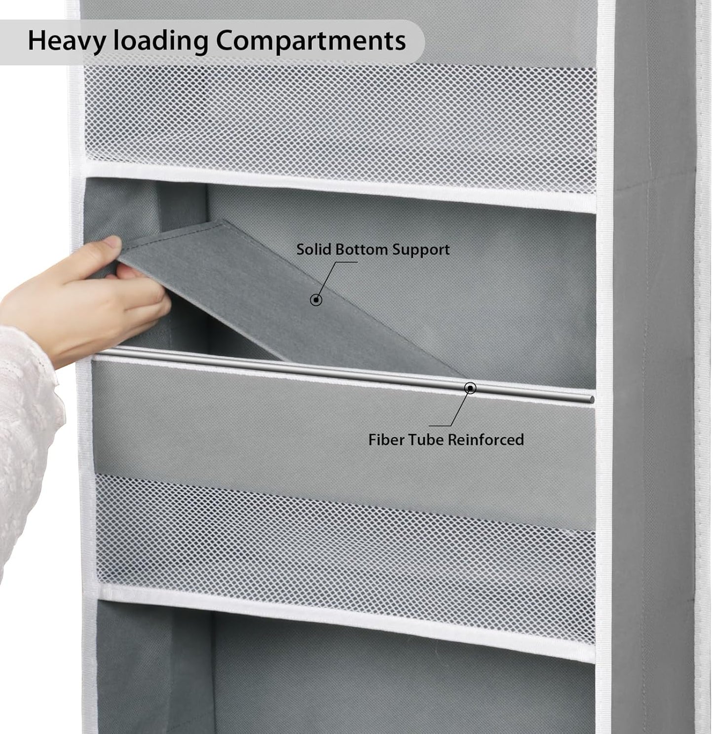 5-Shelf Fabric Door Storage over Door Hanging Organizer with 4 Large Pockets and 3 Small PVC Pockets Nursery Closet Cabinet (Grey)