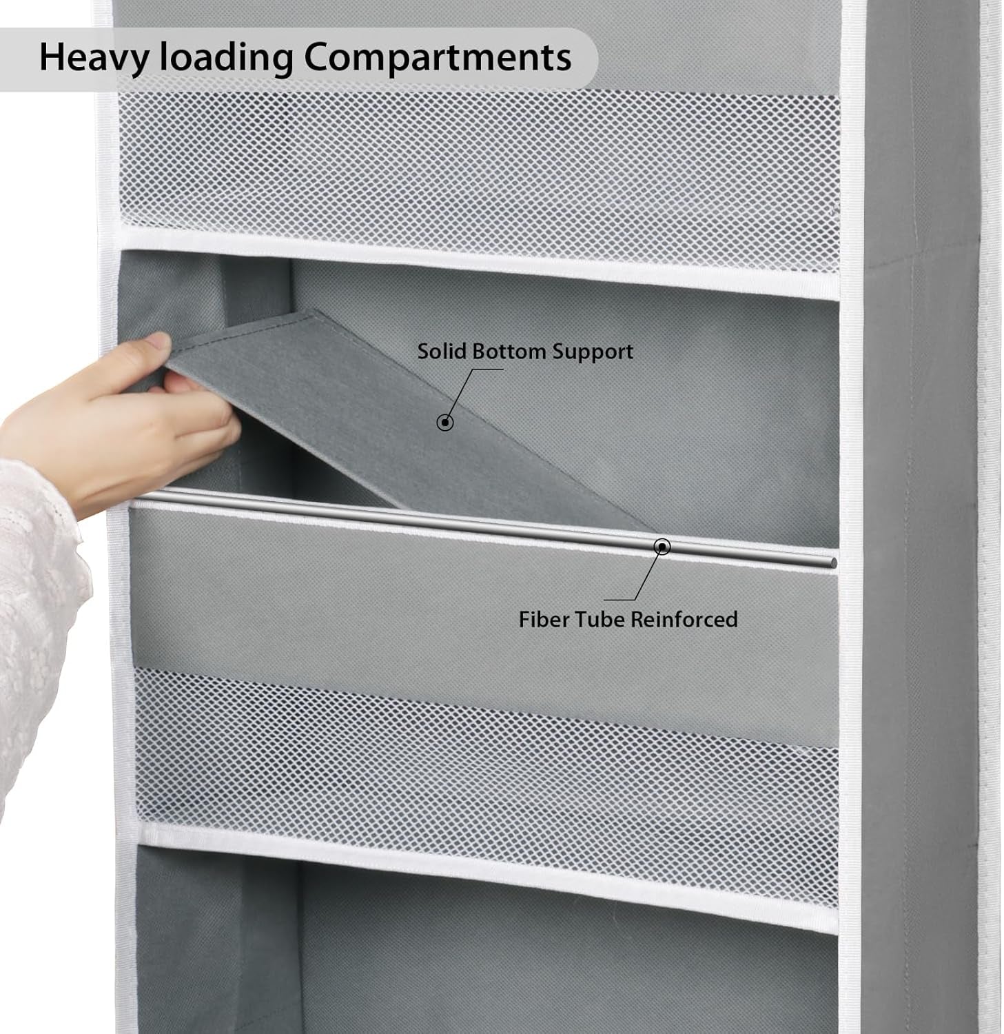 5-Shelf Fabric Door Storage over Door Hanging Organizer with 4 Large Pockets and 3 Small PVC Pockets Nursery Closet Cabinet (Grey)