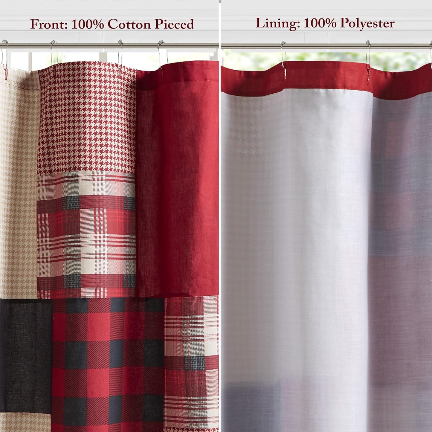 Sunset Cotton Shower Curtain, Plaid Lodge/Cabin Shower Curtains for Bathroom, 72 X 72, Red