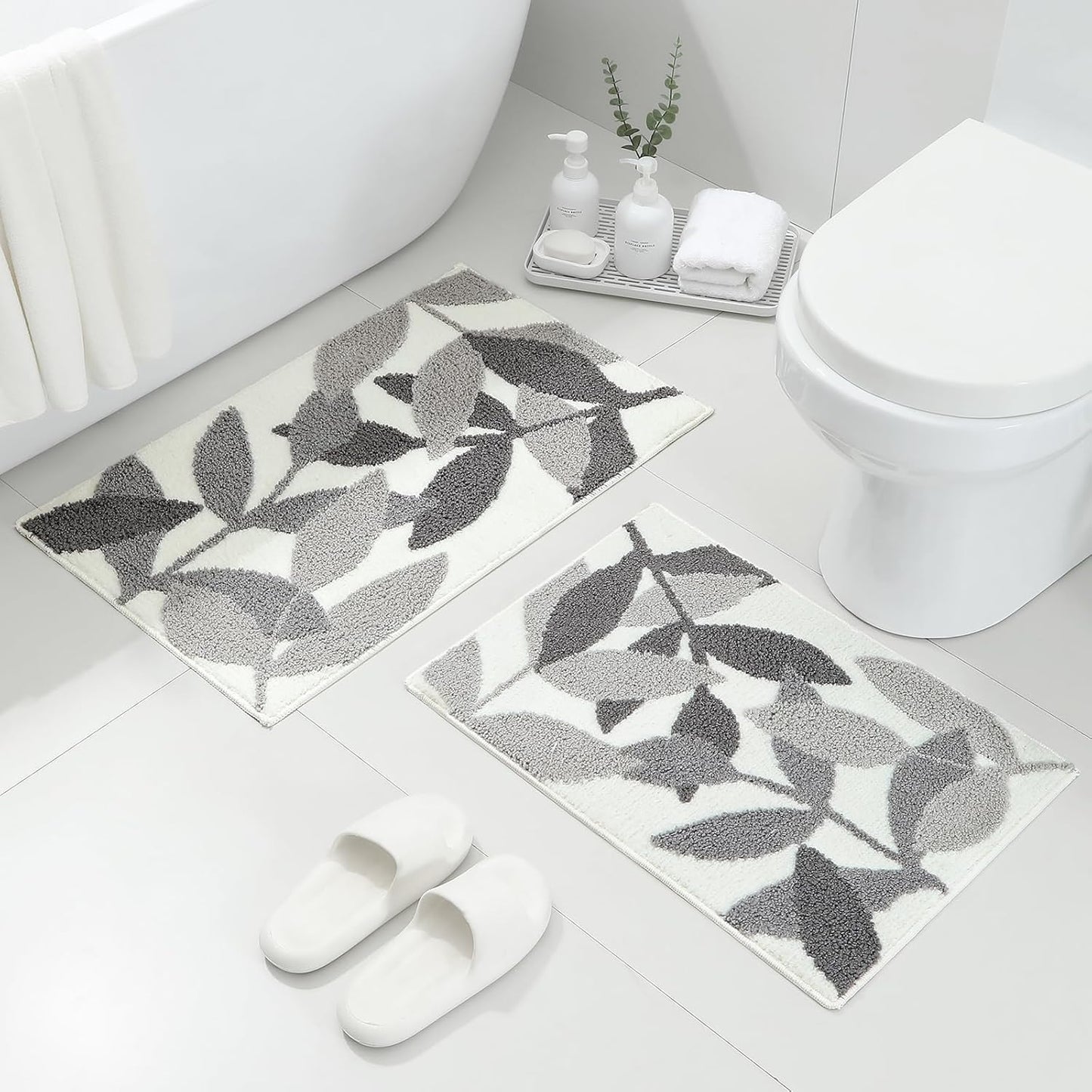 Grey Bathroom Rug Set, Non-Slip Strong Water Absorbent Plush Microfiber Bathmat Set, (18"X26"+20"X32")