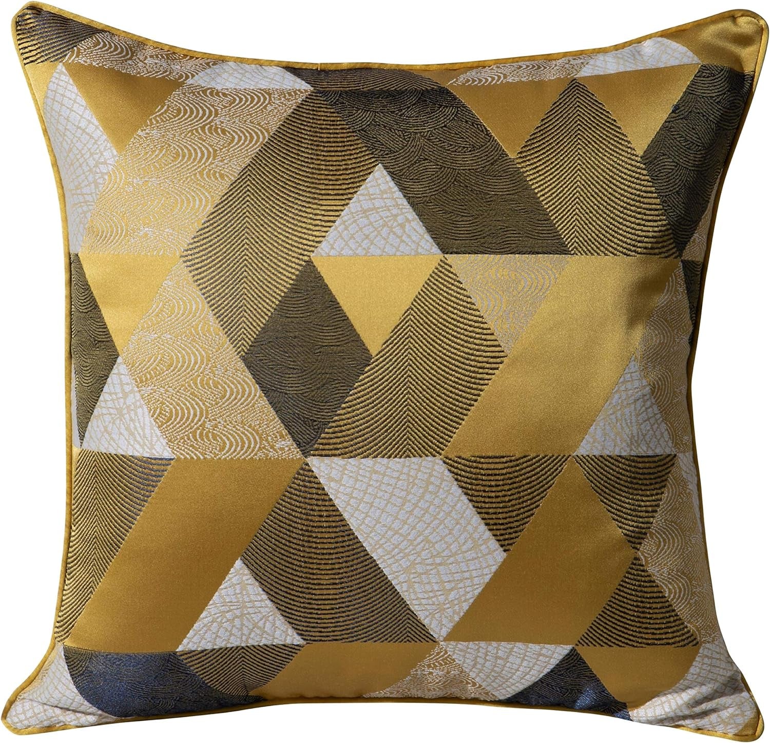 Decorative Throw Pillow Cover Luxury Jacquard Pillowcase Satin Square Cushion Case Geometric Pattern Shams for Couch Sofa Bed Bedroom Living Room Gold 18 X 18 Inch