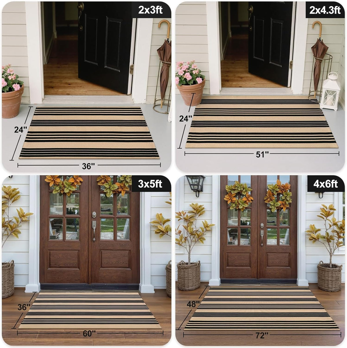 Front Door Mat 24"X51", Striped Porch Rug Outdoor Door Mat Fall Decor
