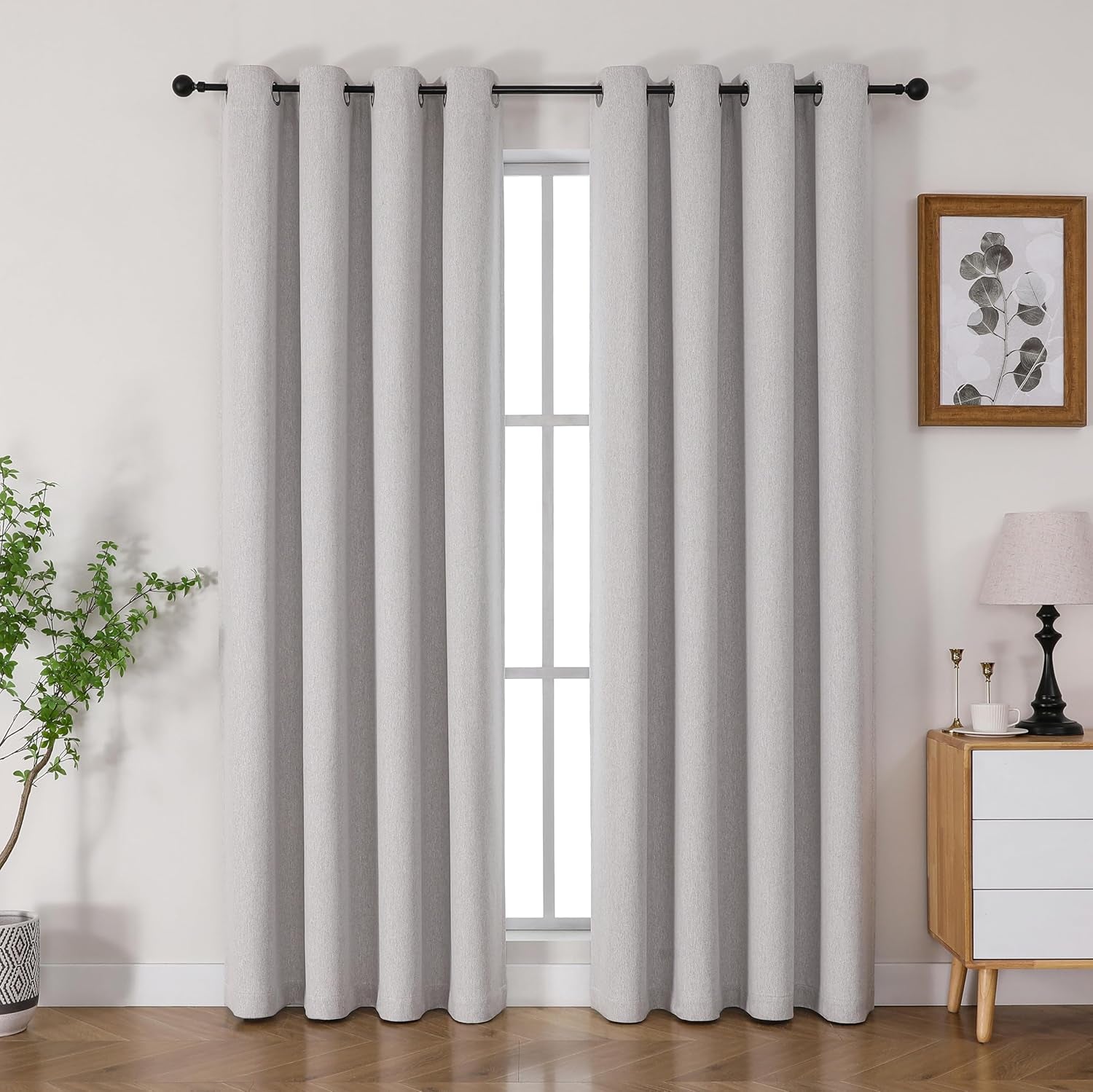 100% Blackout Curtains 84 Inch Long 2 Panels Set, Thermal Insulated Long Curtains& Drapes 2 Burg, (Greyish White, W52 X L84 Inch)