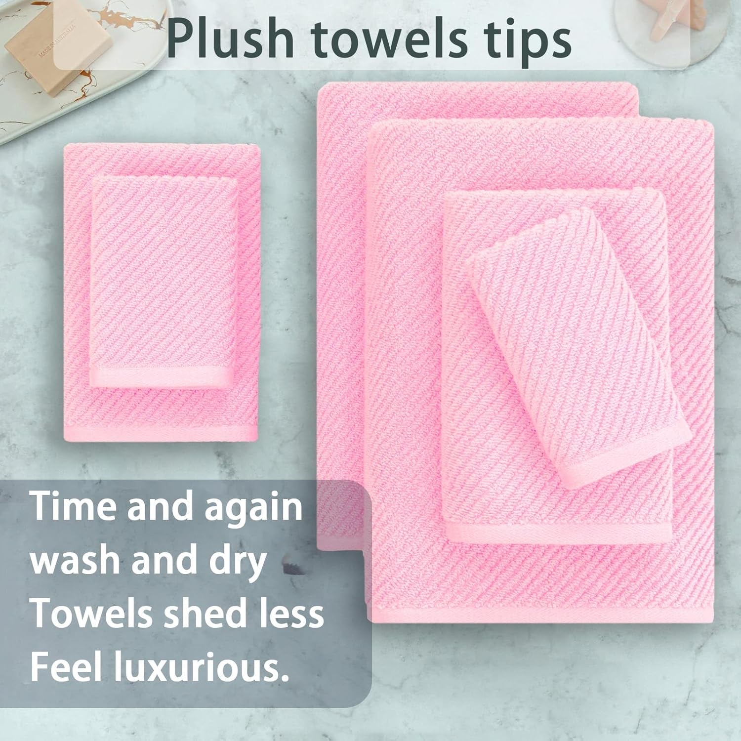 Pink Towels - 100% Cotton, Soft, Quick Dry, Lightweight, Towel Set of 6