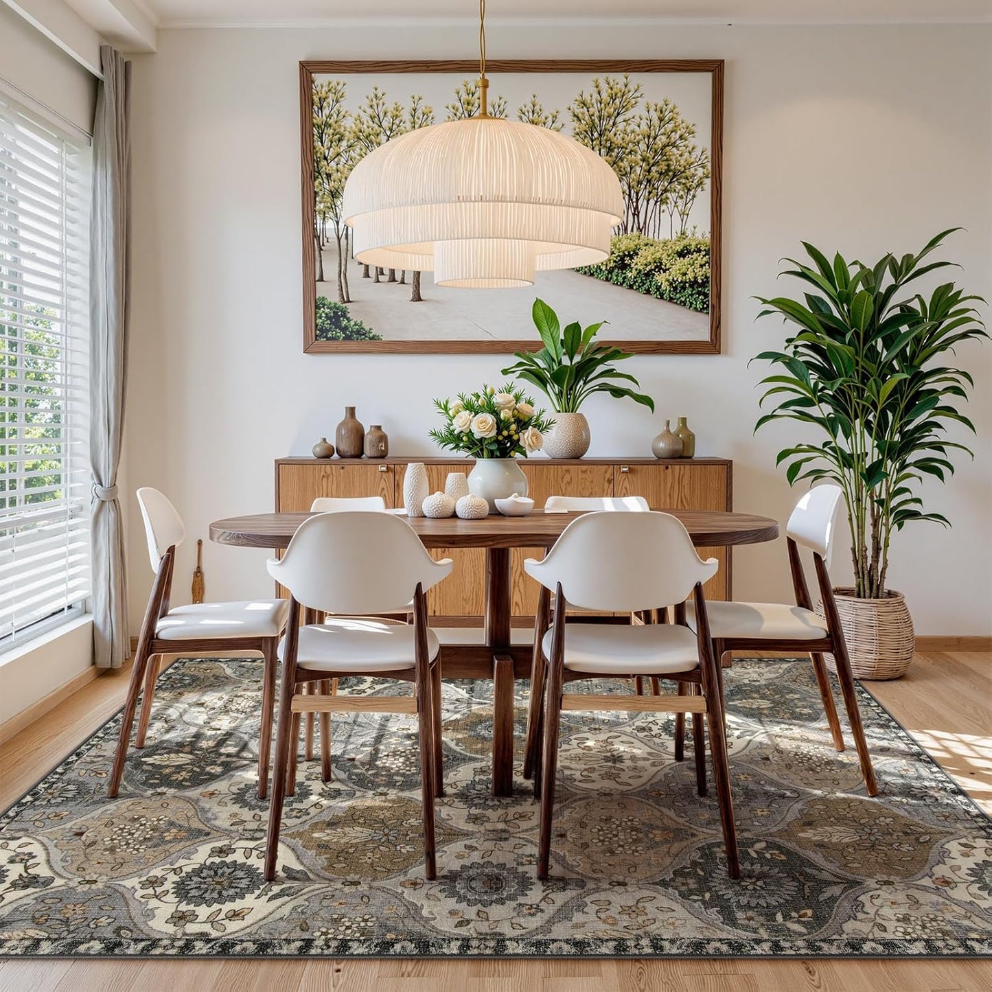 Moroccan 8X10 Area Rugs for Living Room, Washable Rugs Ultra-Thin Oriental Non-Slip, Grey