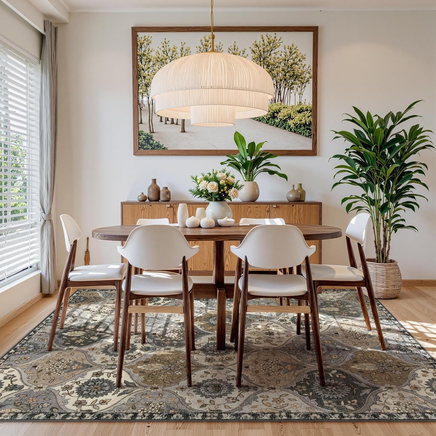 Moroccan 8X10 Area Rugs for Living Room, Washable Rugs Ultra-Thin Oriental Non-Slip, Grey