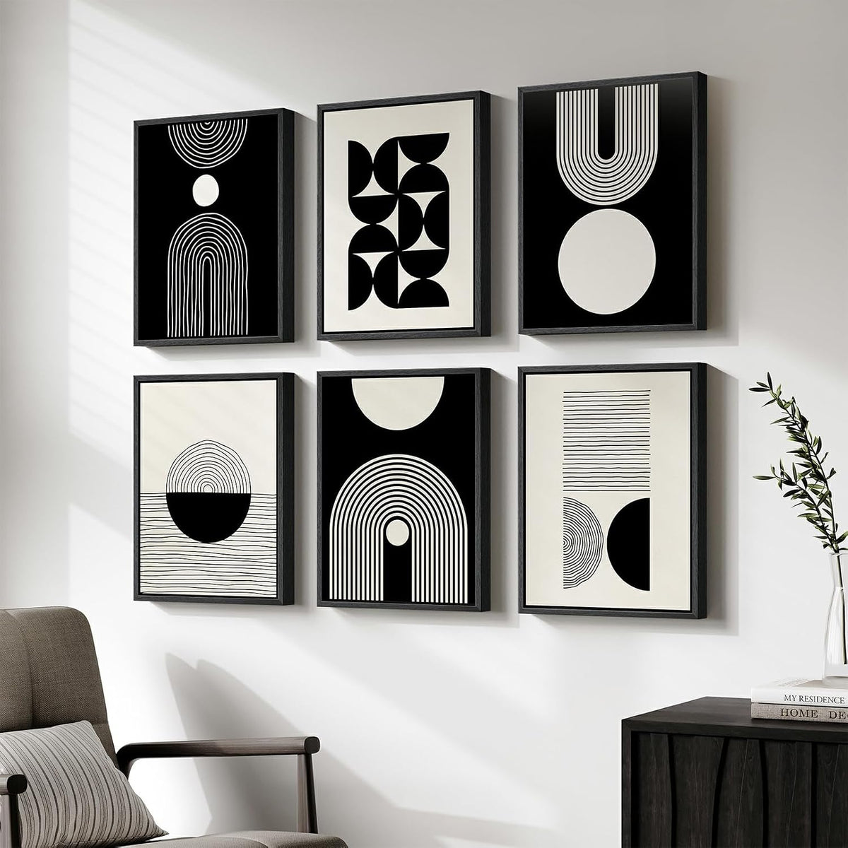 Framed Modern Abstract Black and White Wall Art for Living Room, 11X14 Inch