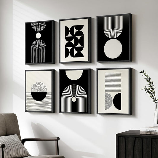 Framed Modern Abstract Black and White Wall Art for Living Room, 11X14 Inch