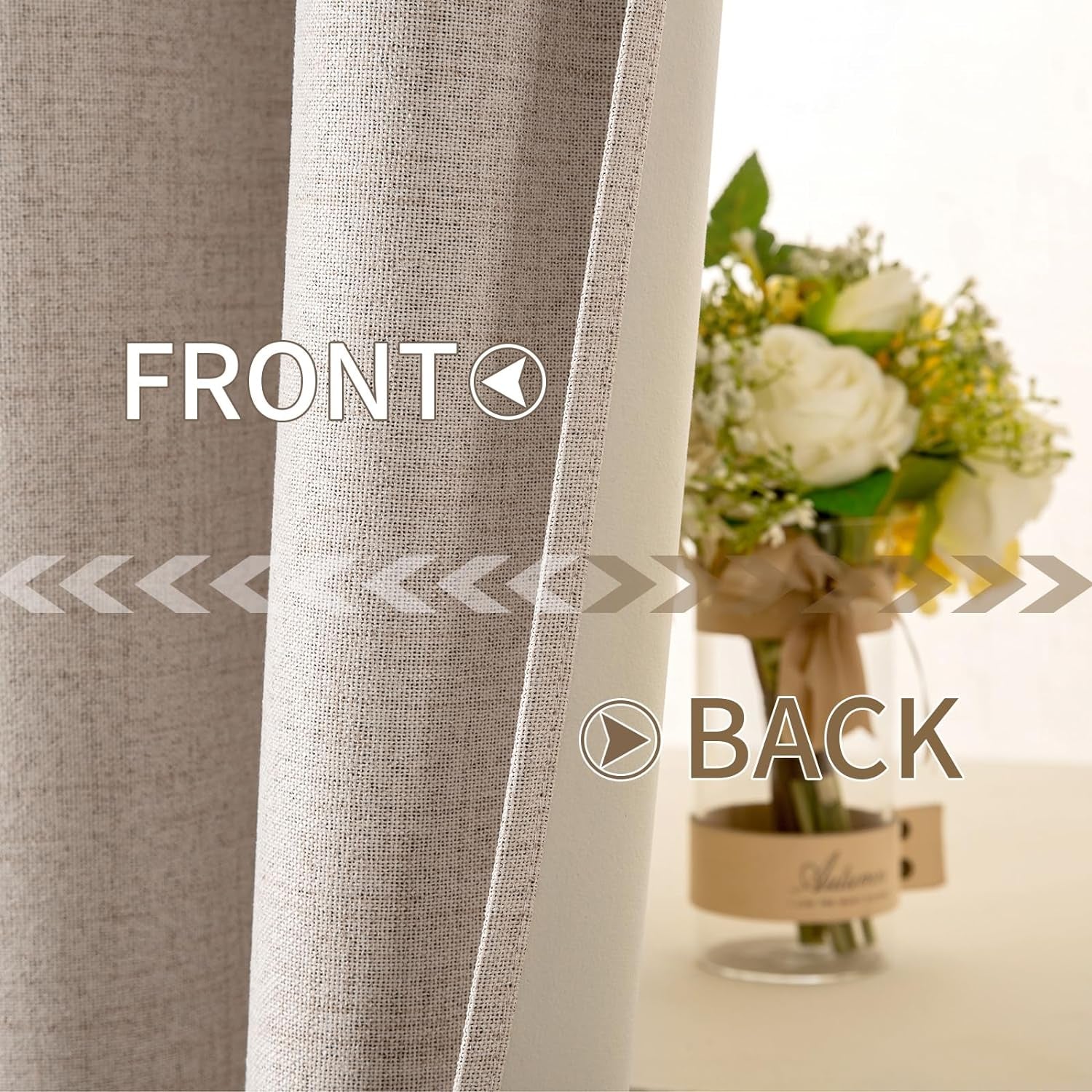 100% Blackout Linen Textured Curtains Natural Beige 52 X 84 Inch (2 Panels)