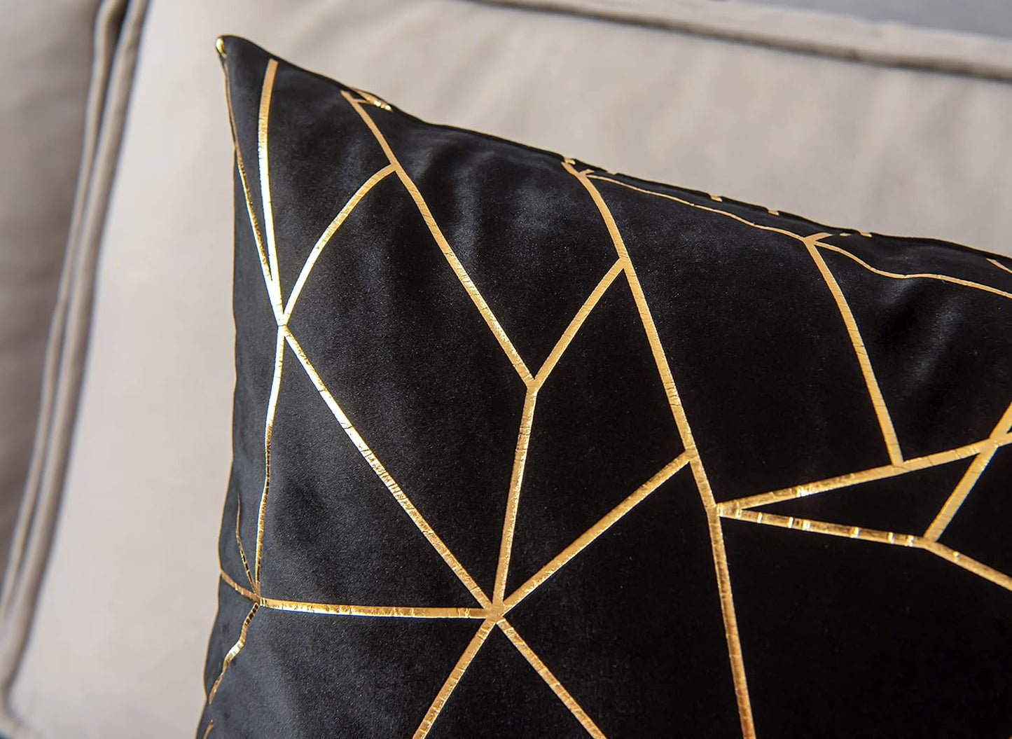 Pack of 2 Soft Velvet Lumbar Throw Pillow Covers Decorative Gold Foil Geometric Pattern Cute Cushion Case for Modern Homes Sofa Couch Bedroom Living Room Car (Black and Gold, 12“X20”)