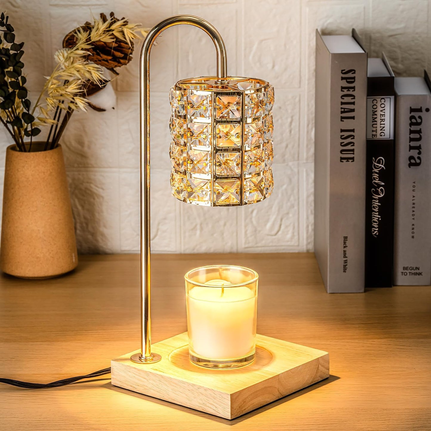 Candle Warmer Lamp with Timer, Electric Candle Warmer Light With Bulb, Modern Vintage, Square Diamond