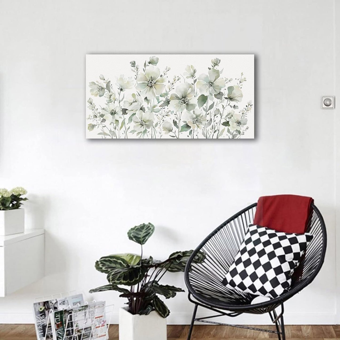 Elegant White Flowers Wall Art Pictures, 20" X 40"