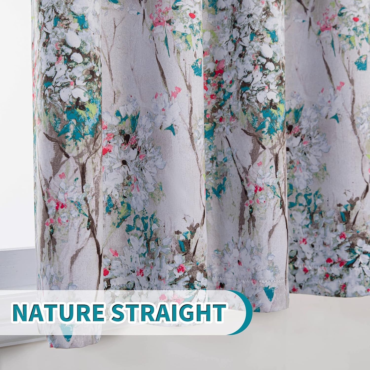 Floral Blackout Curtains 84 Inches Long 2 Panels Pink and Blue Floral Thermal Insulated Ink Vintage Flower Printed 