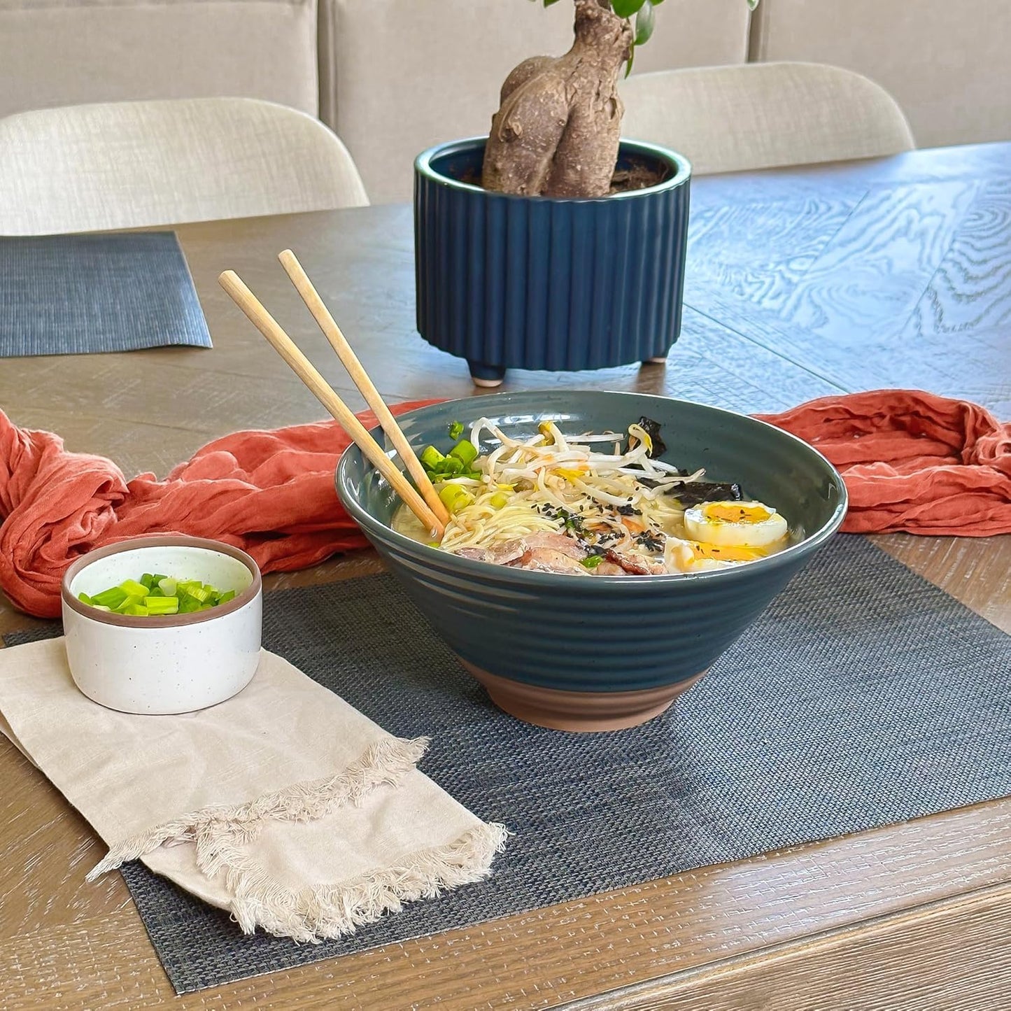Mora Ceramic Ramen Bowl Set of 2, 45Oz, Modern Kitchen - Charcoal