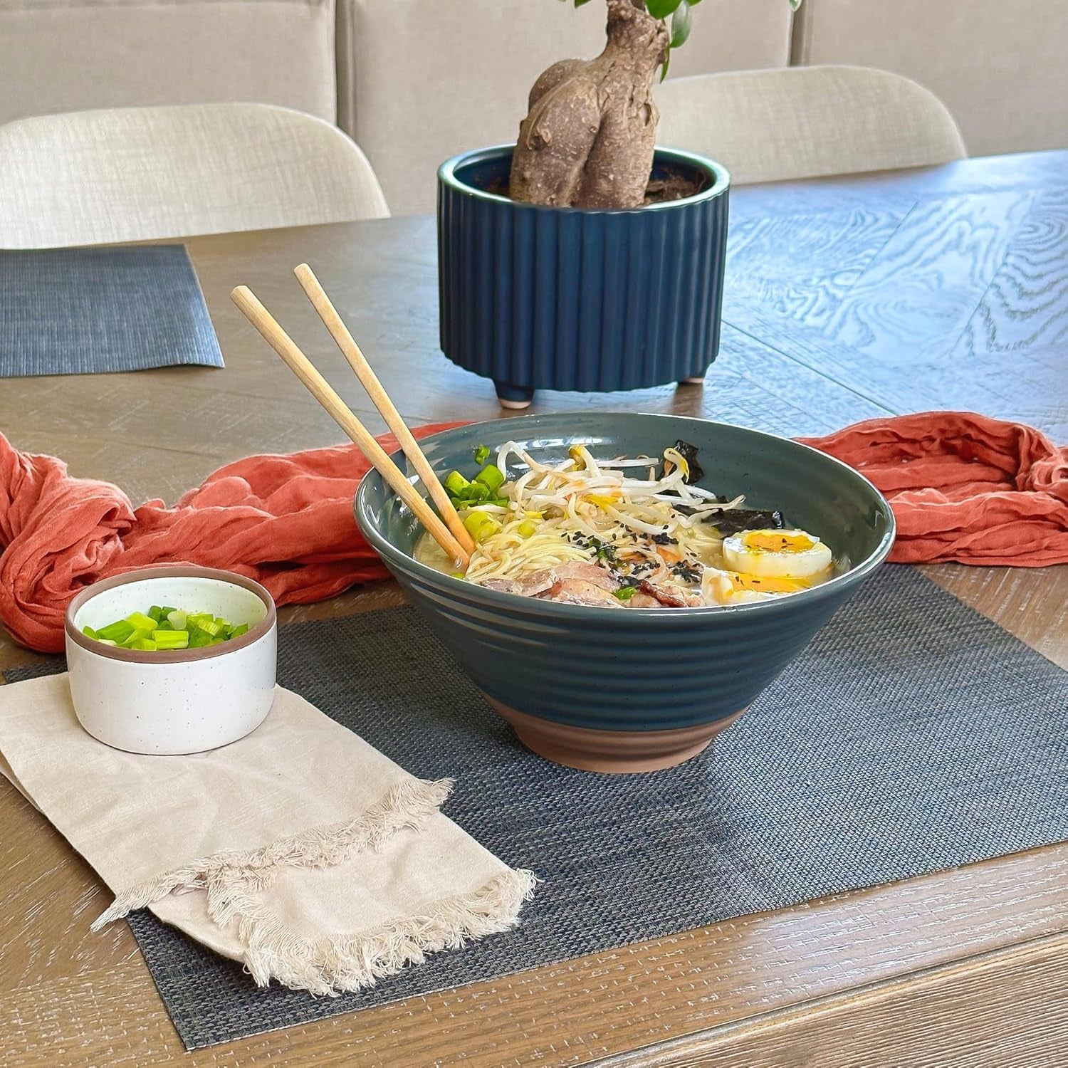 Mora Ceramic Ramen Bowl Set of 2, 45Oz, Modern Kitchen - Charcoal