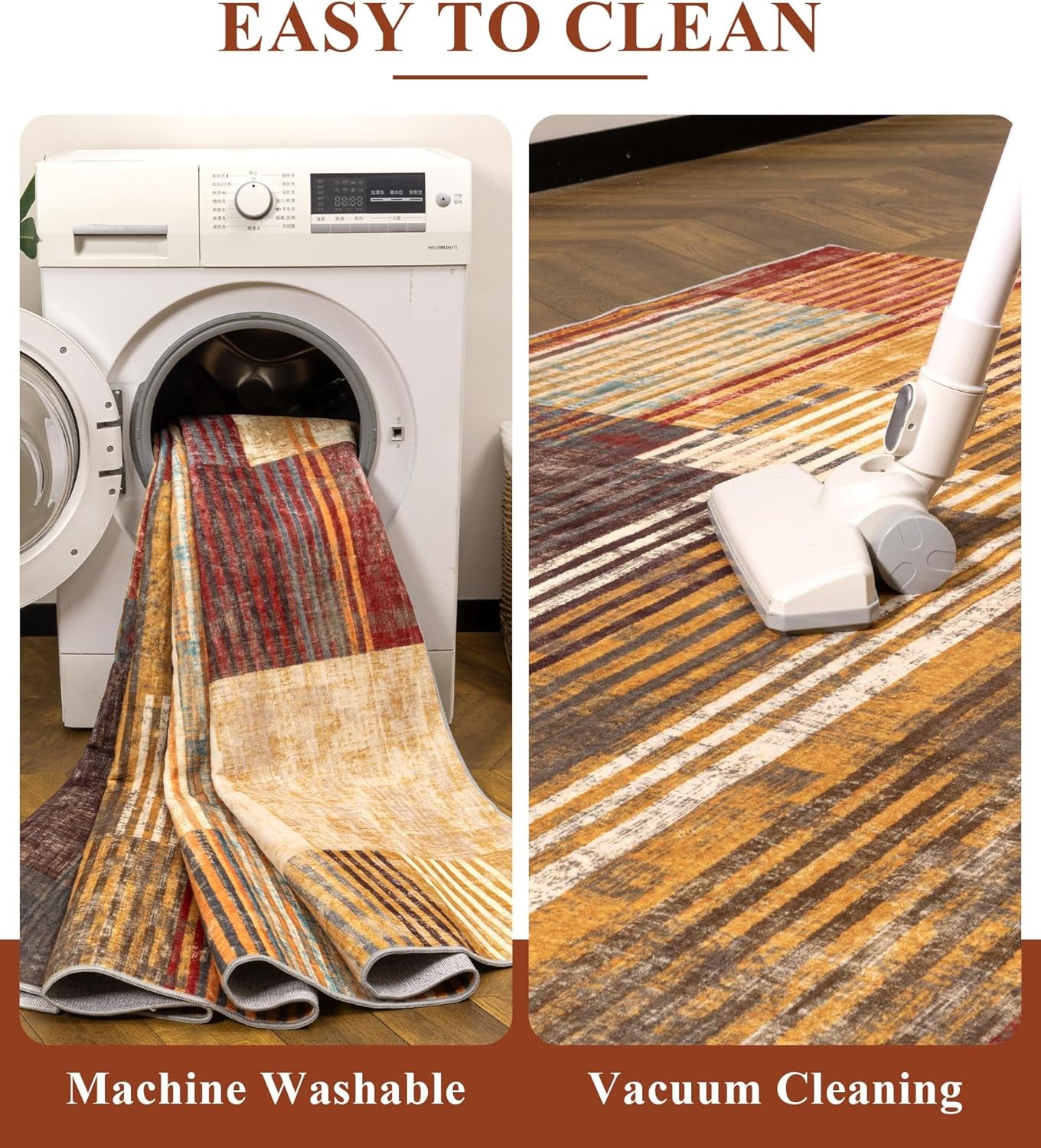 Farmhouse Rugs, Brown Area Rug 3X5, Vintage Burgundy for Bedroom, Burnt Orange Non-Slip, Washable