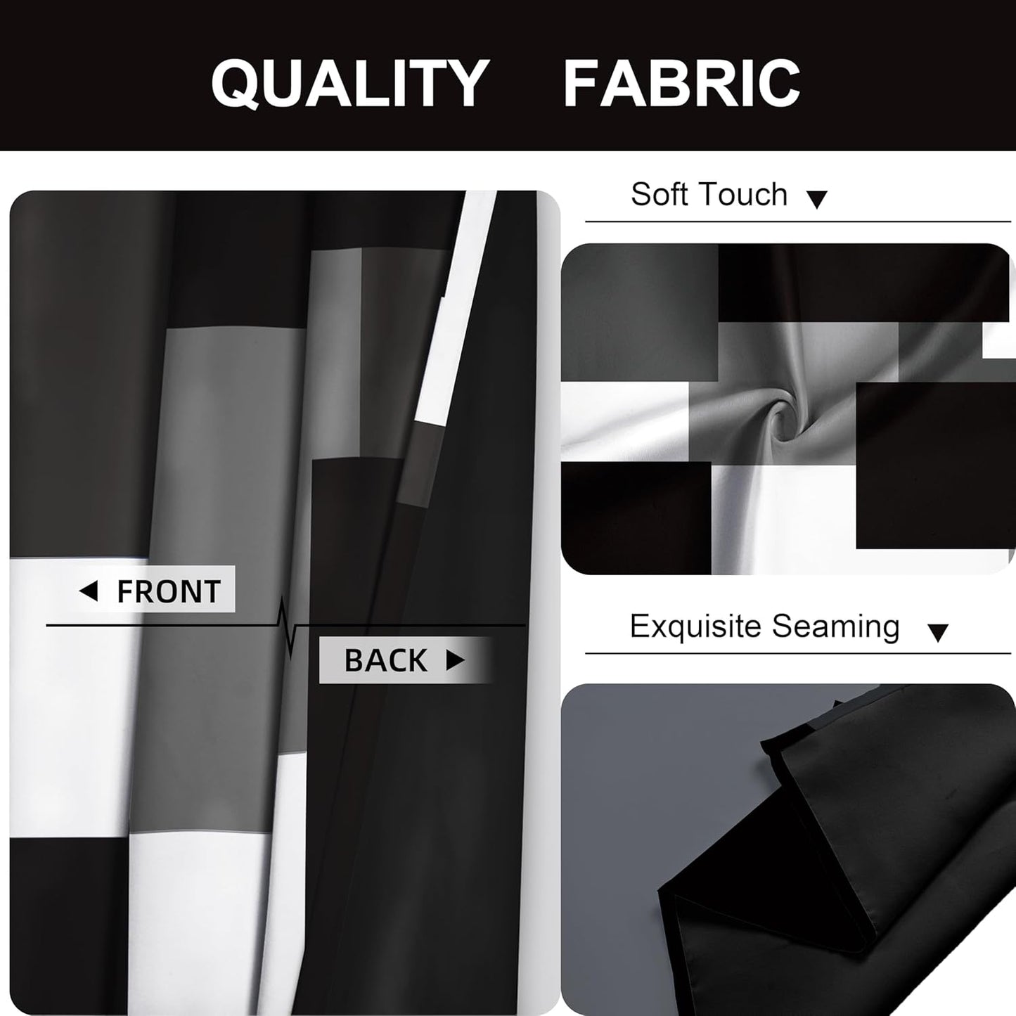 Black White Grey Blackout Curtains for Bedroom Living Room 84 Inch