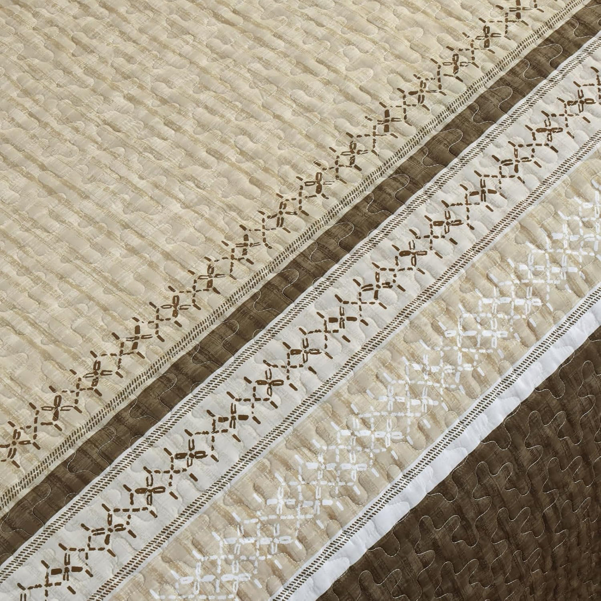 Brown California King Quilt Set,Striped Texture Bedspread 3 Pcs