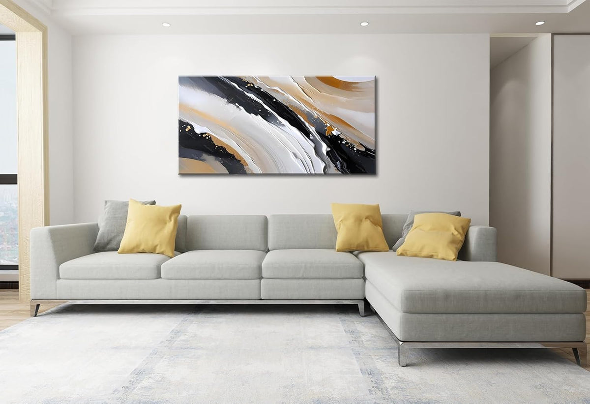 Canvas Wall Art for Living Room Abstract Wall Decor Brown and Black White Modern Canvas Wall Paintings Modern Artwork for Bedroom Bathroom Office Home Decor Can Be Hung Directly 20"X 40"