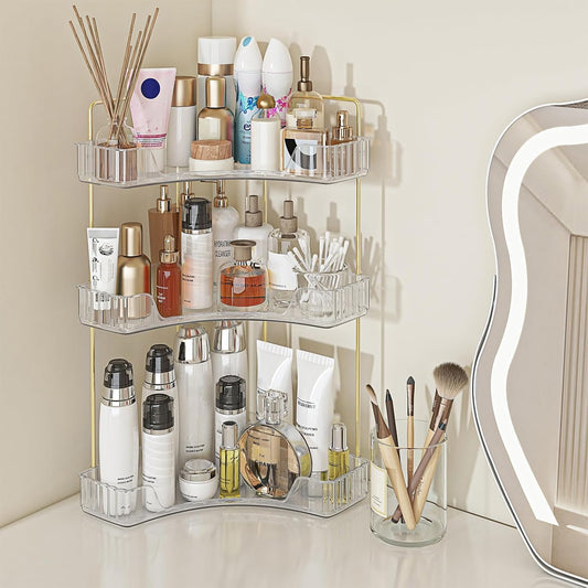 Corner Bathroom Counter Organizer, 3 Tier Bathroom Countertop Organizers Shelf, Makeup & Perfume Organizer Tray 