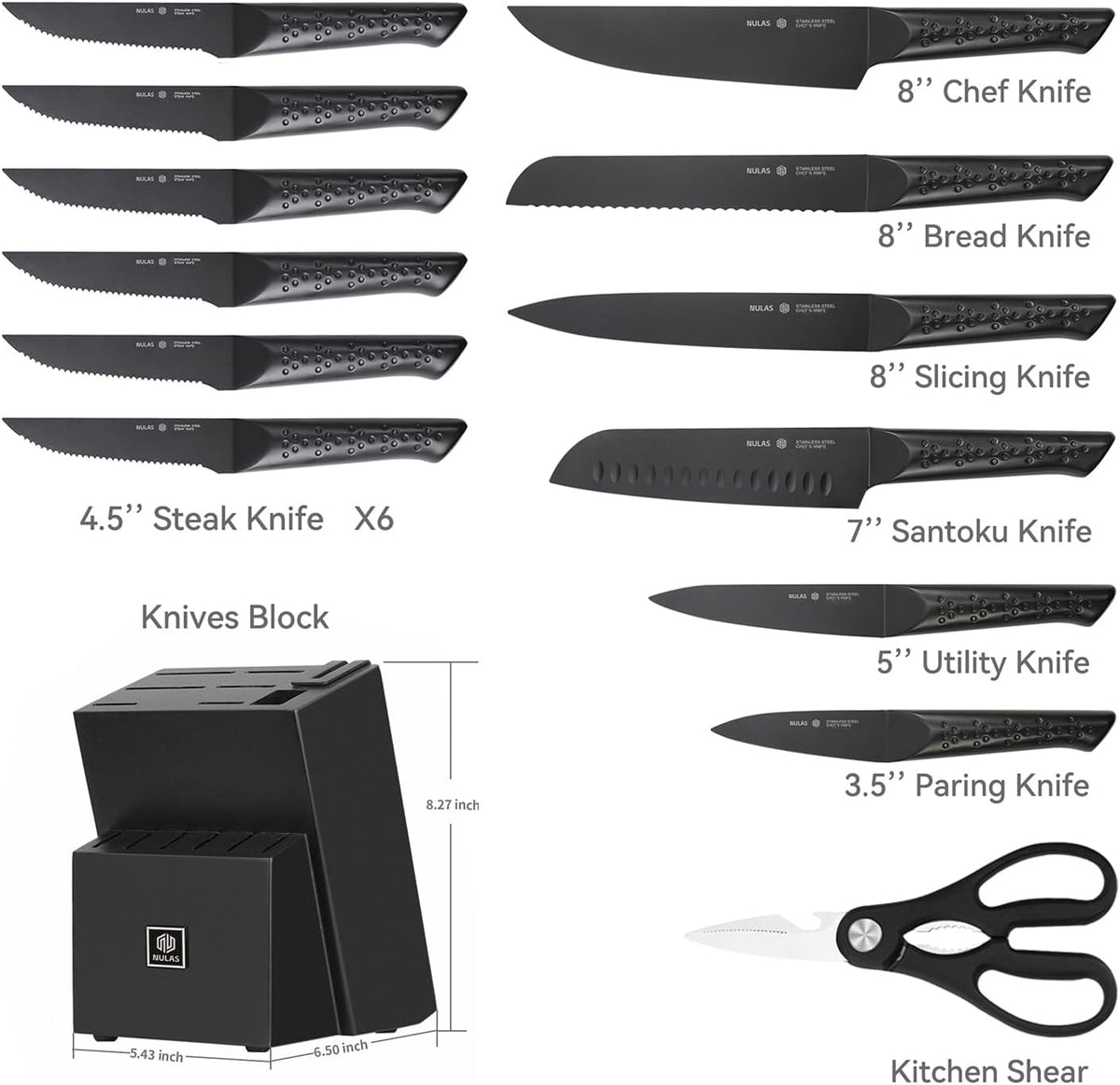 15-Piece Kitchen Knife Set with Block, Built-In Sharpener, Dishwasher Safe