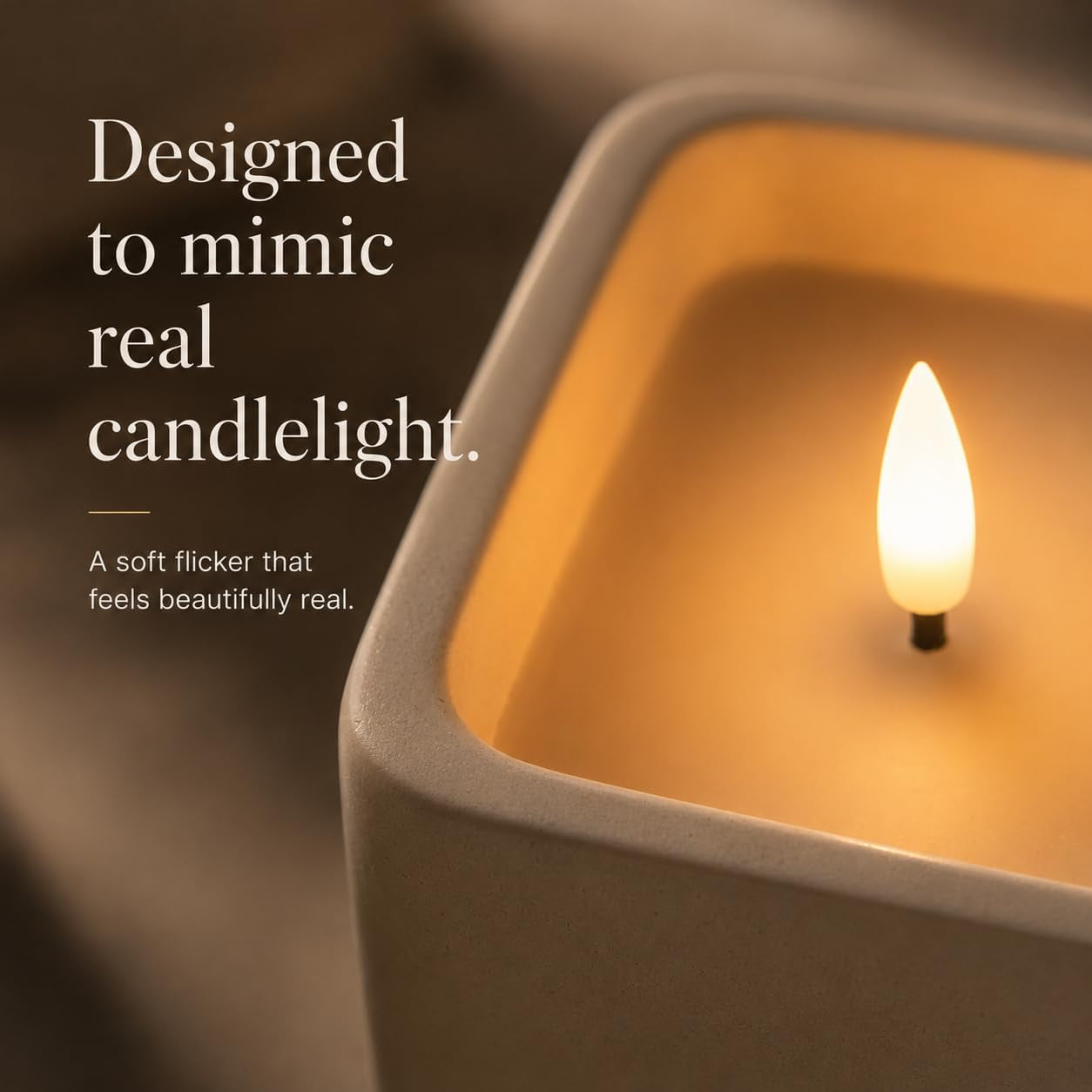 Flameless Square LED Candle with Real Wax in a Cement Base, Battery Operated, 500+ Hours (Ivory)
