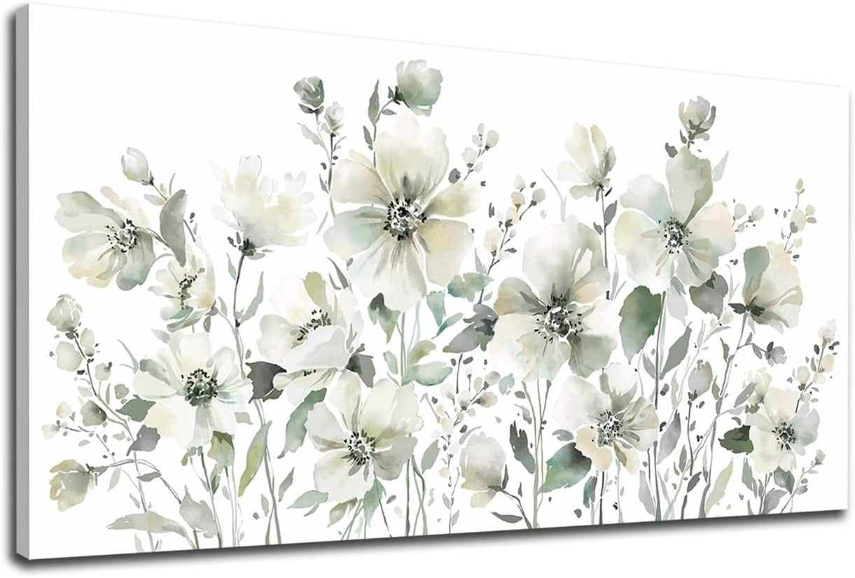 Elegant White Flowers Wall Art Pictures, 20" X 40"